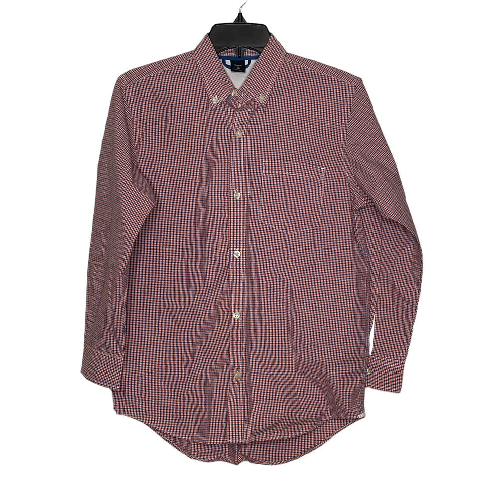 Gap Kids Boys Shirt Size XL (12) Red Blue White Check Button Front 100% Cotton‎